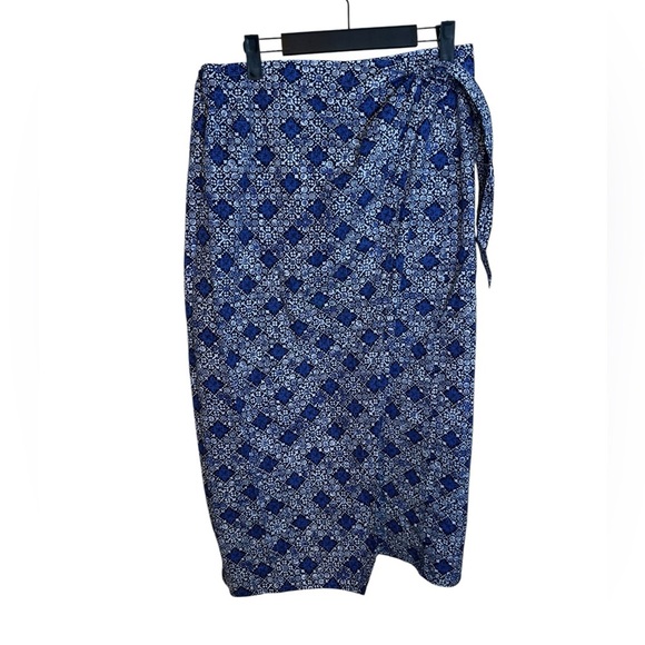 Tommy Hilfiger Vintage Blue Geo Pattern Cotton Sarong Wrap Skirt - Picture 1 of 5
